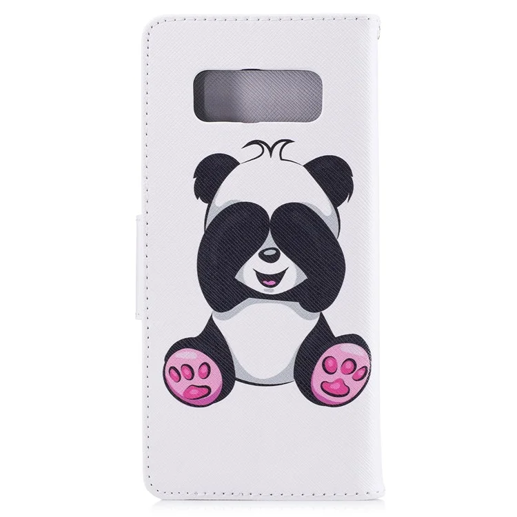 Patterned PU Leather Wallet Stand Protective Cell Phone Casing for Samsung Galaxy Note 8 - Pink Foot Panda