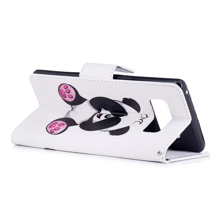 Soporte de Cuero de PU Estampado Soporte de Teléfonos Celulares Protector Para Samsung Galaxy Note 8 - Panda de Pie Rosa