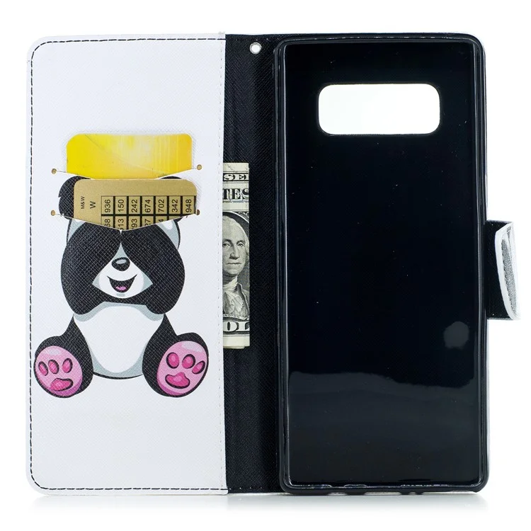 Patterned PU Leather Wallet Stand Protective Cell Phone Casing for Samsung Galaxy Note 8 - Pink Foot Panda