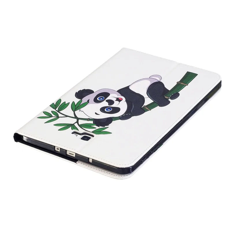 Pattern Printing Leather Wallet Flip Shell for Samsung Galaxy Tab A 10.1 (2016) T580 T585 - Panda and Bamboo
