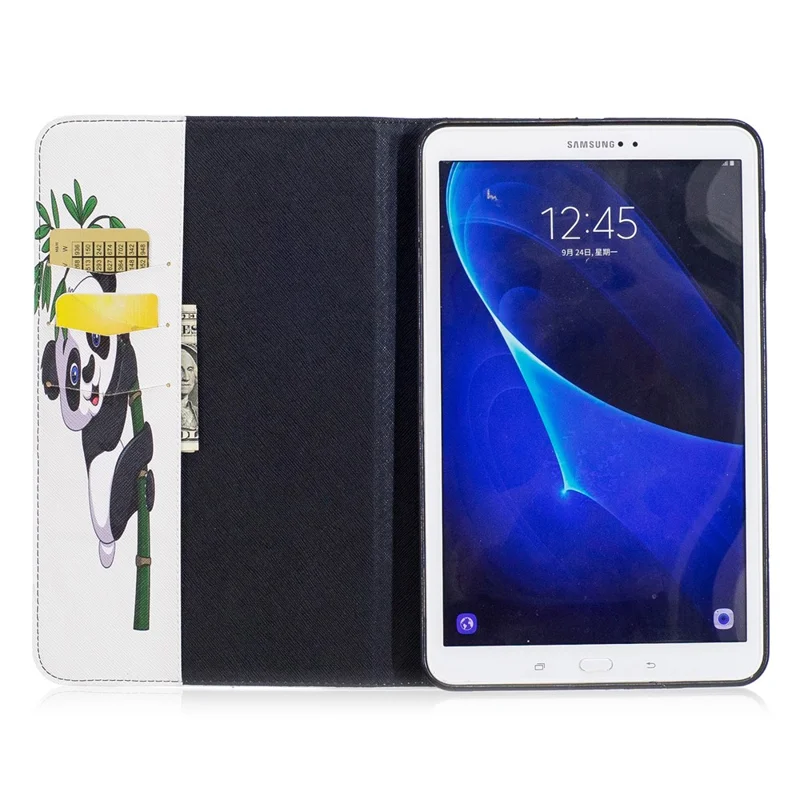 Pattern Printing Leather Wallet Flip Shell for Samsung Galaxy Tab A 10.1 (2016) T580 T585 - Panda and Bamboo