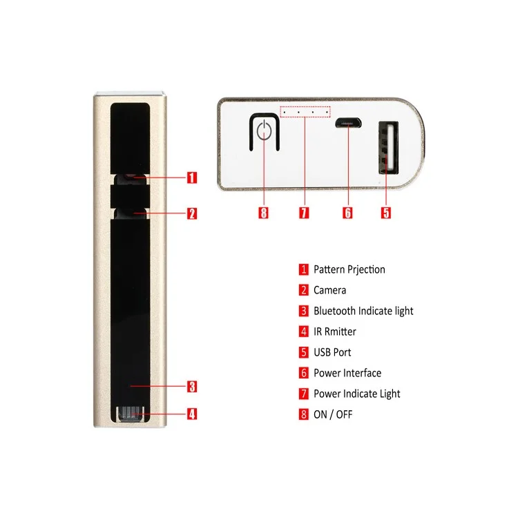 SHOWME 3 in 1 Virtual Laser Projection Bluetooth Keyboard + Power Bank + Bluetooth Speaker - Gold