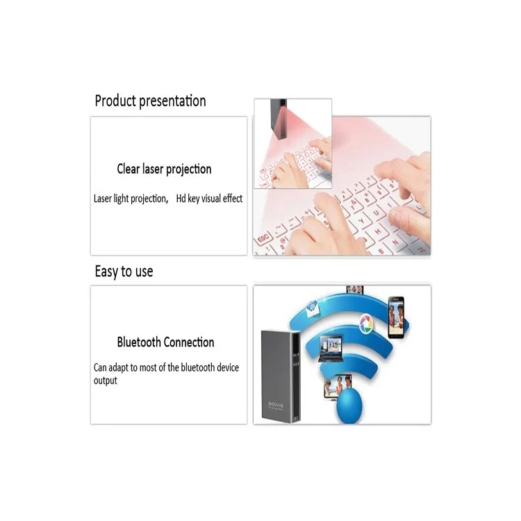 SHOWME 3 in 1 Virtual Laser Projection Bluetooth Keyboard + Power Bank + Bluetooth Speaker - Gold