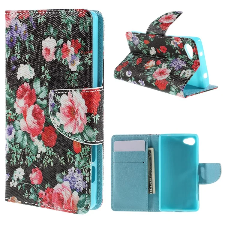 Wallet Leather Stand Cover for Sony Xperia Z5 Compact - Blooming Flowers