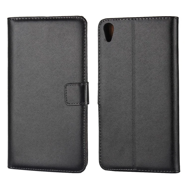 Genuine Split Leather Wallet Stand Case for Sony Xperia XA1 Ultra - Black