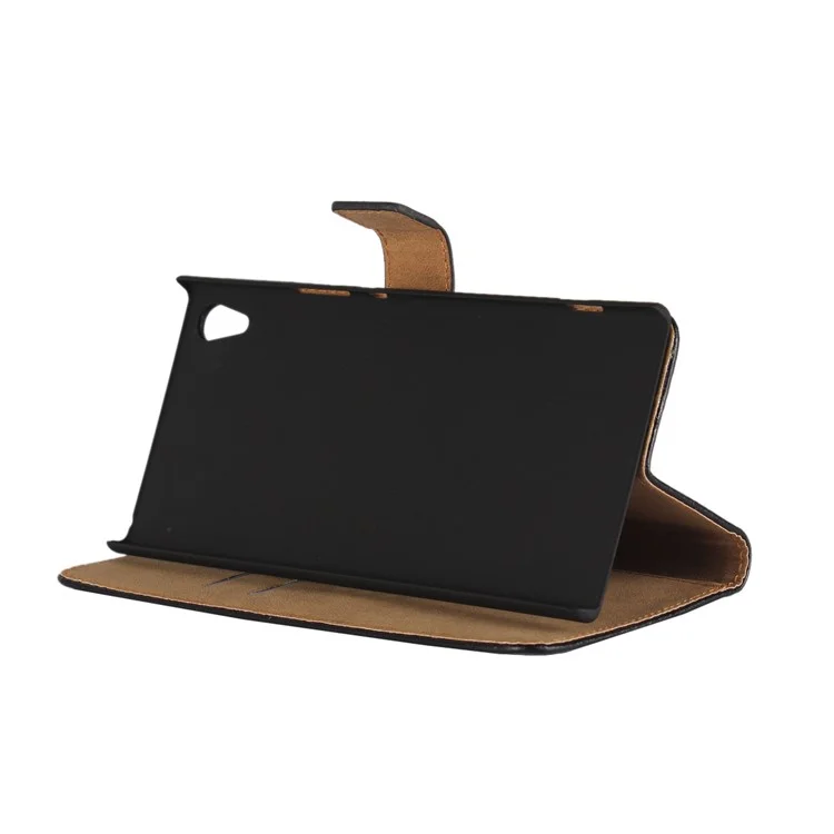 Genuine Split Leather Wallet Stand Case for Sony Xperia XA1 Ultra - Black