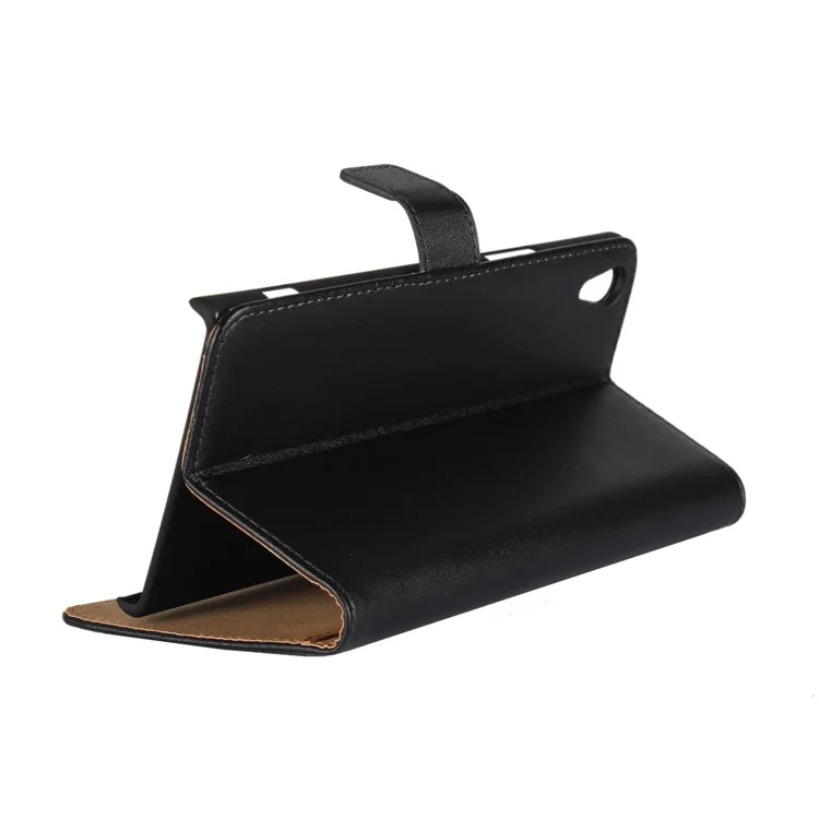 Genuine Split Leather Wallet Stand Case for Sony Xperia XA1 Ultra - Black