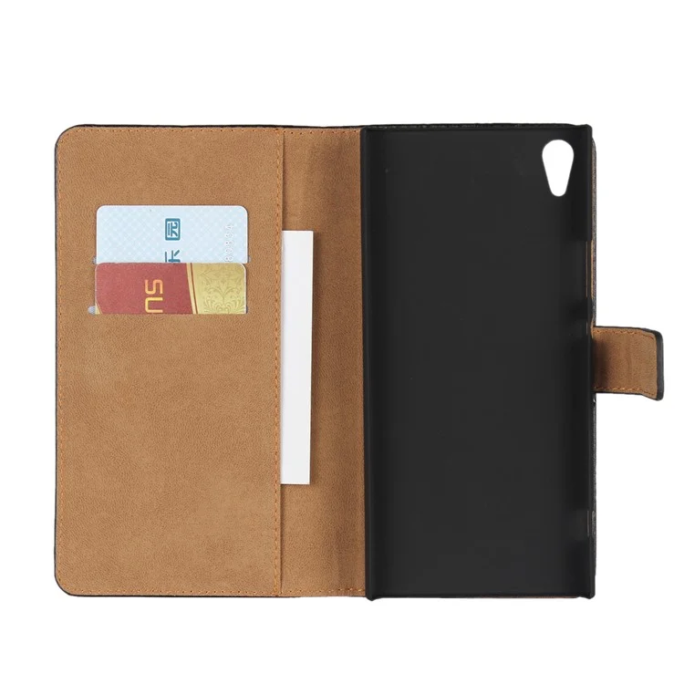 Genuine Split Leather Wallet Stand Case for Sony Xperia XA1 Ultra - Black