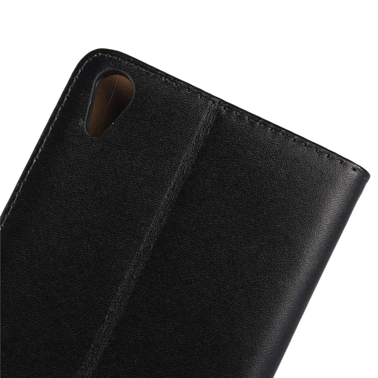 Genuine Split Leather Wallet Stand Case for Sony Xperia XA1 Ultra - Black