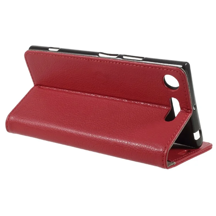 Litchi Grain Leather Wallet Phone Protective Cover with Stand for Sony Xperia XZ1 - Red