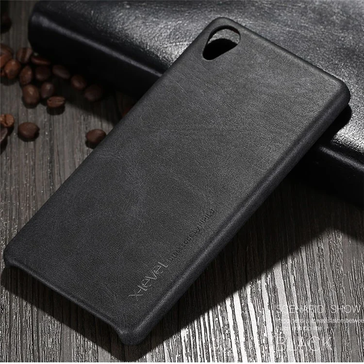 X-LEVEL Vintage Series Leather Coated Hard PC Case for Sony Xperia X - Black