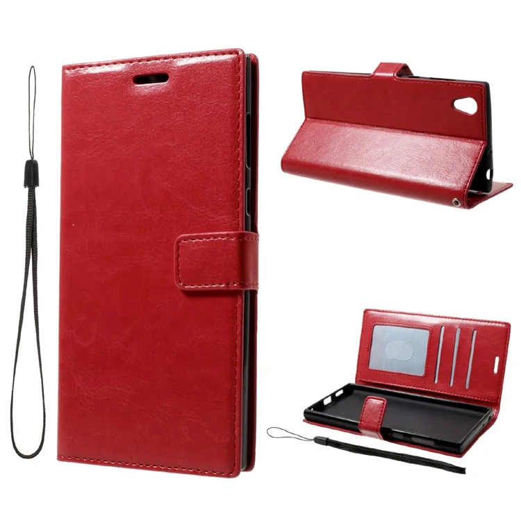 Crazy Horse Wallet Stand Split Leather Case for Sony Xperia L1 - Red