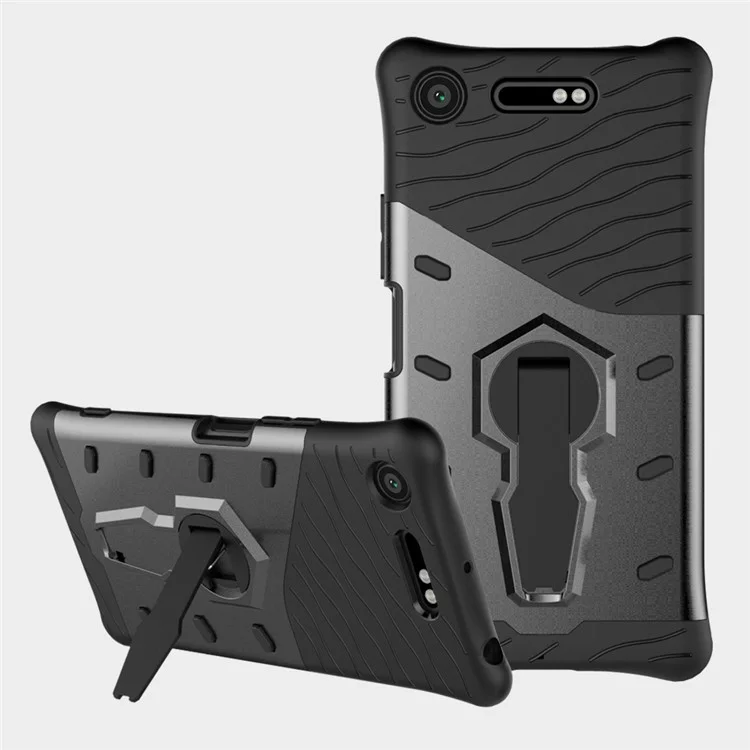 Soft TPU + Plastic Combo Detachable Phone Casing with 360-degree Rotary Kickstand for Sony Xperia XZ1 - Grey