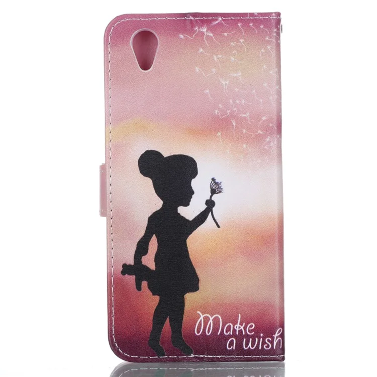 Patterned Leather Wallet Protective Case with Stand for Sony Xperia L1 - Little Girl and Dandelion