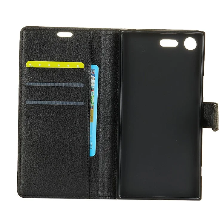 For Sony Xperia XZ1 Litchi Texture Card Holder PU Leather Cellphone Cover - Black