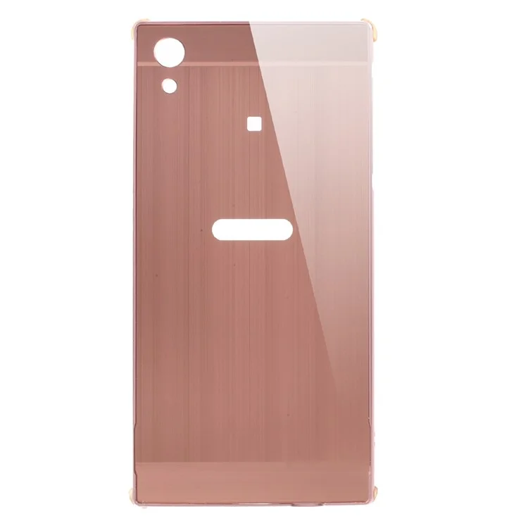 For Sony Xperia XA1 Ultra Slide-on Metal Bumper + Brushed PC Back Phone Case - Rose Gold