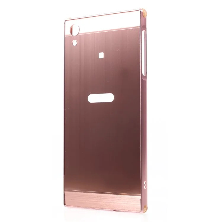 For Sony Xperia XA1 Ultra Slide-on Metal Bumper + Brushed PC Back Phone Case - Rose Gold