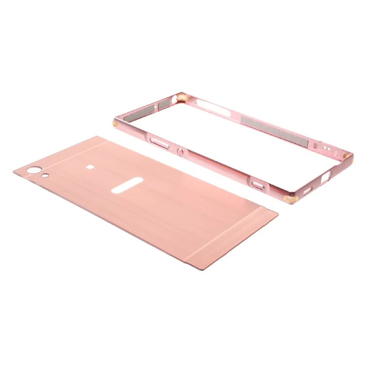 For Sony Xperia XA1 Ultra Slide-on Metal Bumper + Brushed PC Back Phone Case - Rose Gold