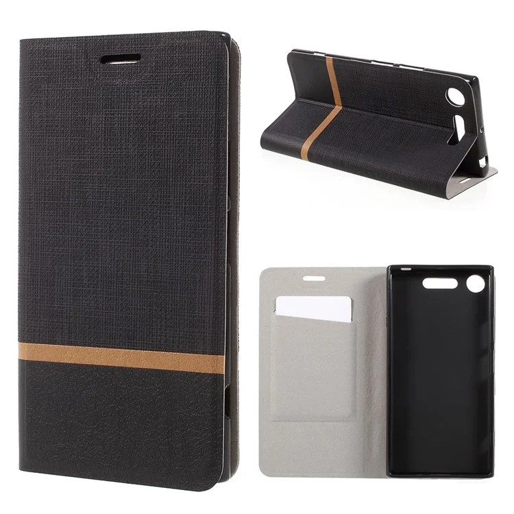 Bi-color Cross Texture Leather Stand Case for Sony Xperia XZ1 Built-in Steel Sheet - Black