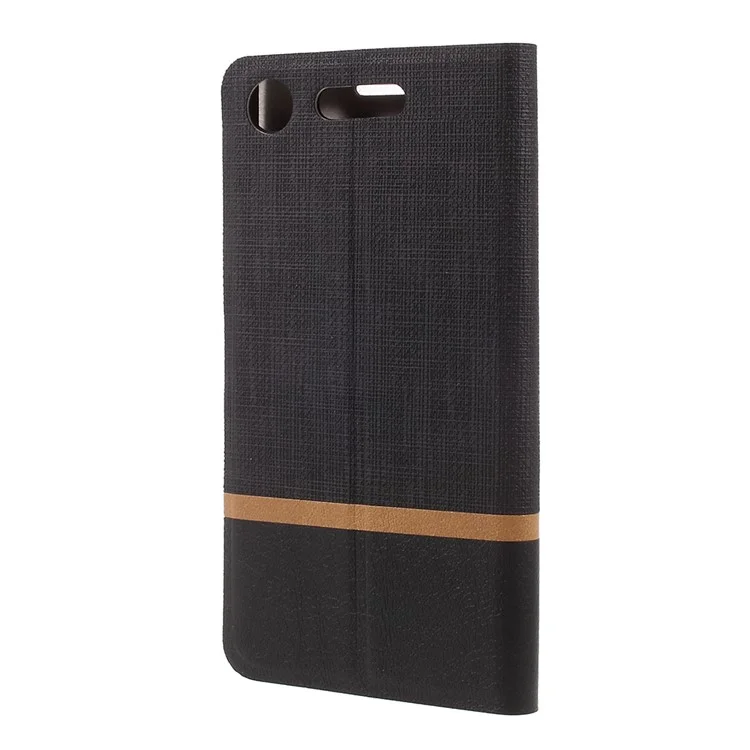 Bi-color Cross Texture Leather Stand Case for Sony Xperia XZ1 Built-in Steel Sheet - Black