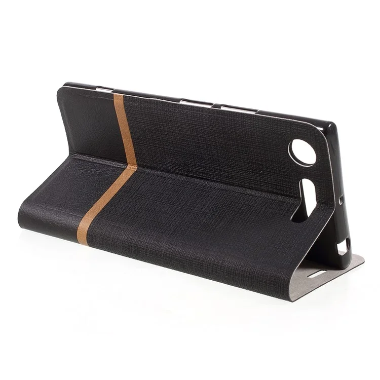 Bi-color Cross Texture Leather Stand Case for Sony Xperia XZ1 Built-in Steel Sheet - Black