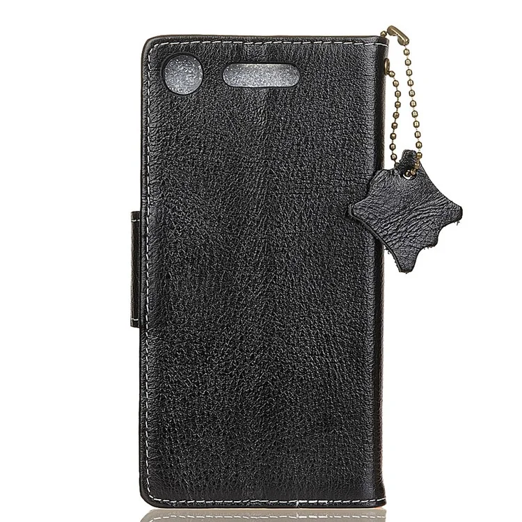 Crazy Horse Wallet Stand Genuine Leather Case for Sony Xperia XZ1 - Black