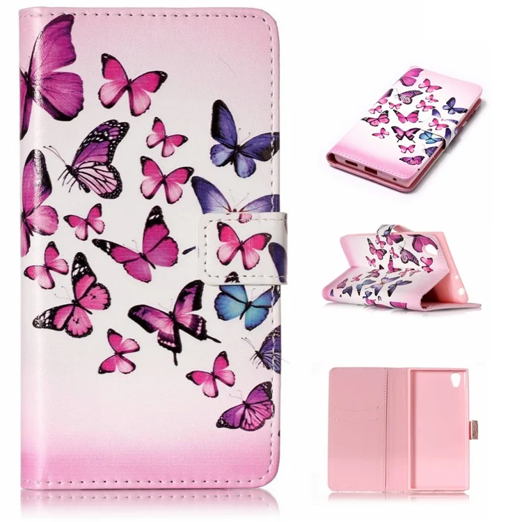 For Sony Xperia L1 Embossed Pattern Leather Wallet Stand Case - Colorful Butterflies