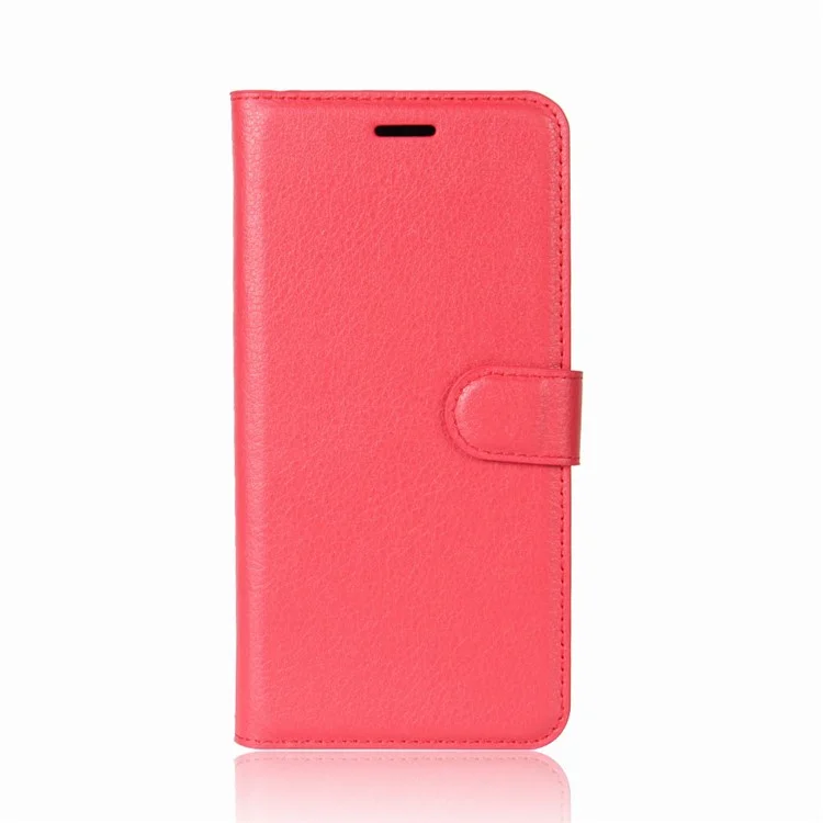 Litchi Grain Card Slots Leather Protective Flip Case Cover for Sony Xperia XZ1 Compact Wallet Stand Phone Case - Red