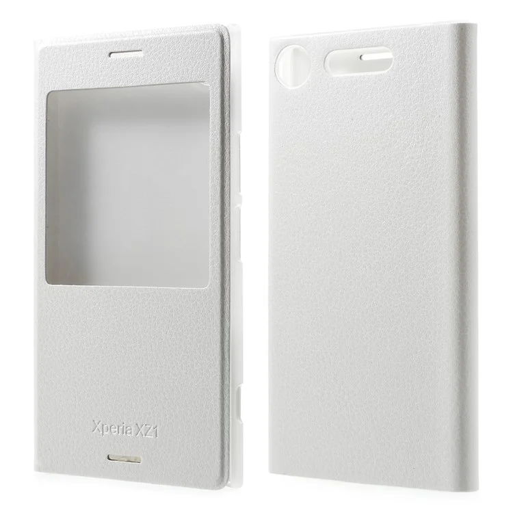 Plastic View Window Leather Phone Cover for Sony Xperia XZ1 - White
