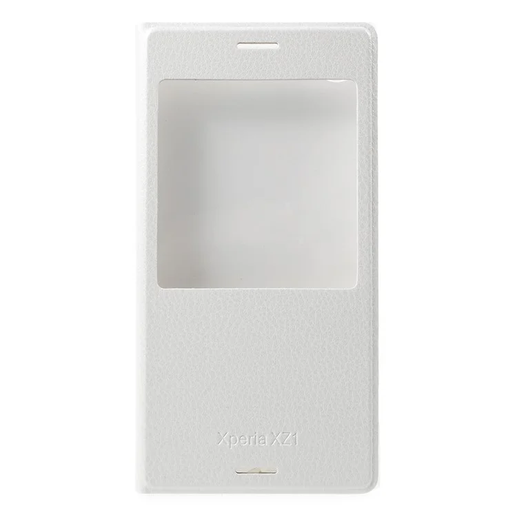 Plastic View Window Leather Phone Cover for Sony Xperia XZ1 - White