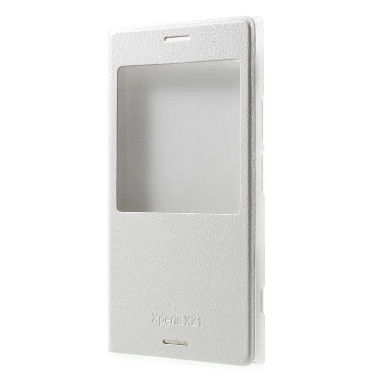 Plastic View Window Leather Phone Cover for Sony Xperia XZ1 - White