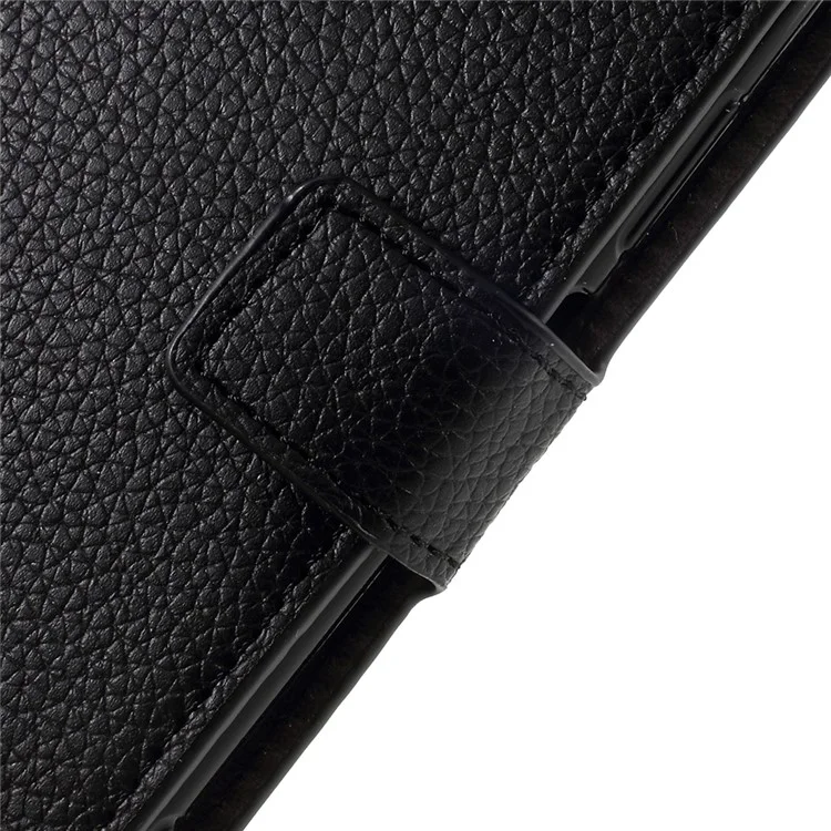 Litchi Grain Leather Wallet Stand Flip Case for Sony Xperia XZ1 - Black