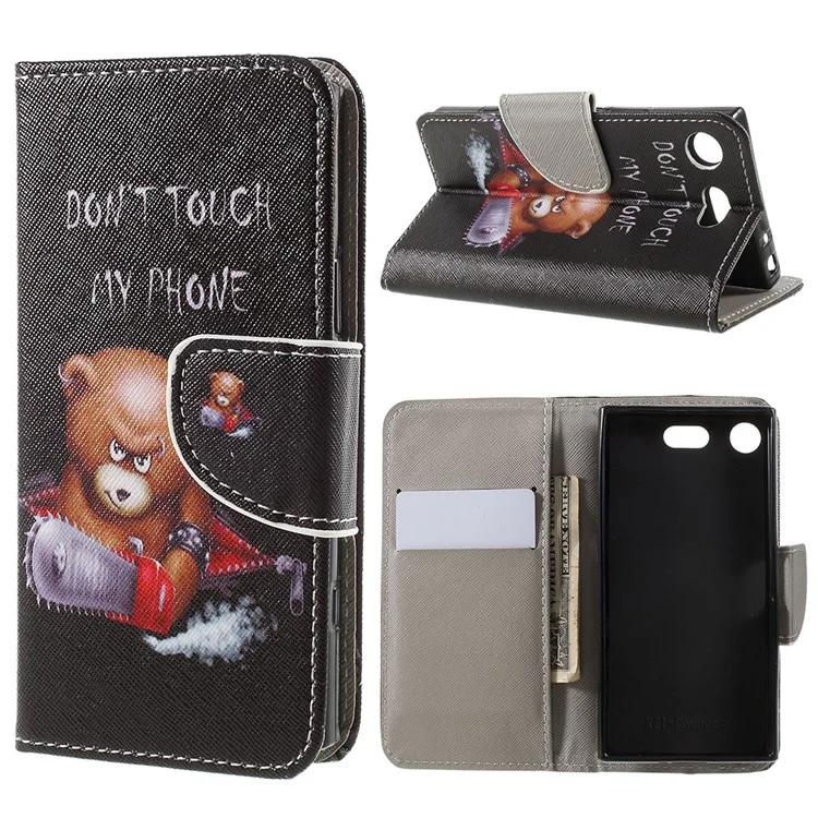 Pattern Printing Cross Texture Stand Wallet Leather Cover for Sony Xperia XZ1 Compact - Bear with Saw