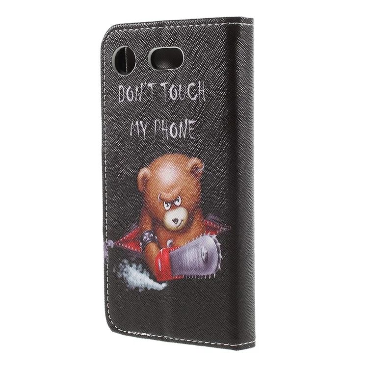 Pattern Printing Cross Texture Stand Wallet Leather Cover for Sony Xperia XZ1 Compact - Bear with Saw