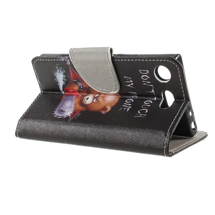 Pattern Printing Cross Texture Stand Wallet Leather Cover for Sony Xperia XZ1 Compact - Bear with Saw