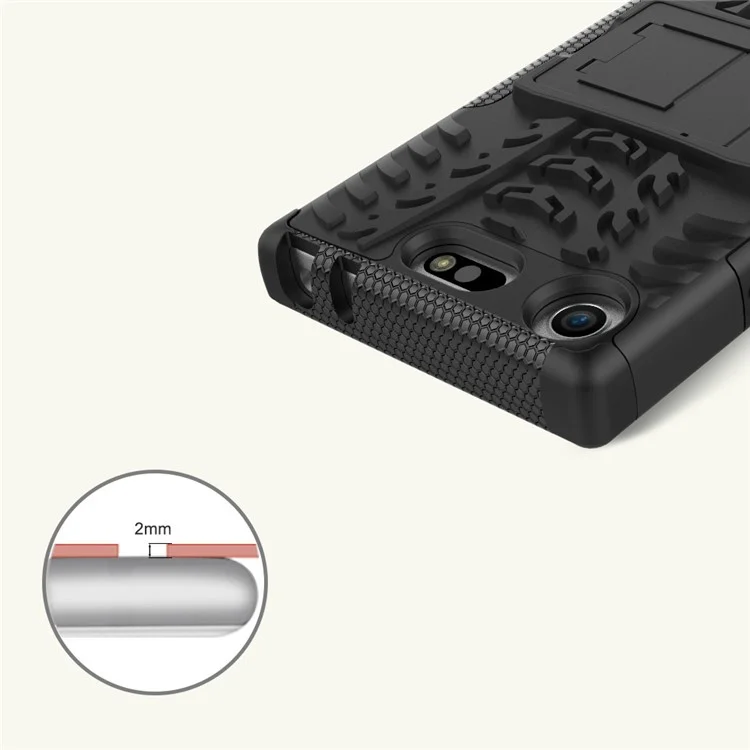 2-in-1 Tyre Pattern Kickstand PC + TPU Hybrid Case for Sony Xperia XZ1 Compact - Black