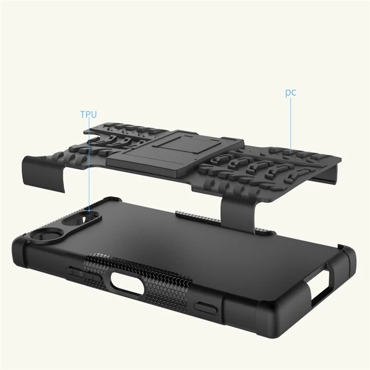 2-in-1 Tyre Pattern Kickstand PC + TPU Hybrid Case for Sony Xperia XZ1 Compact - Black