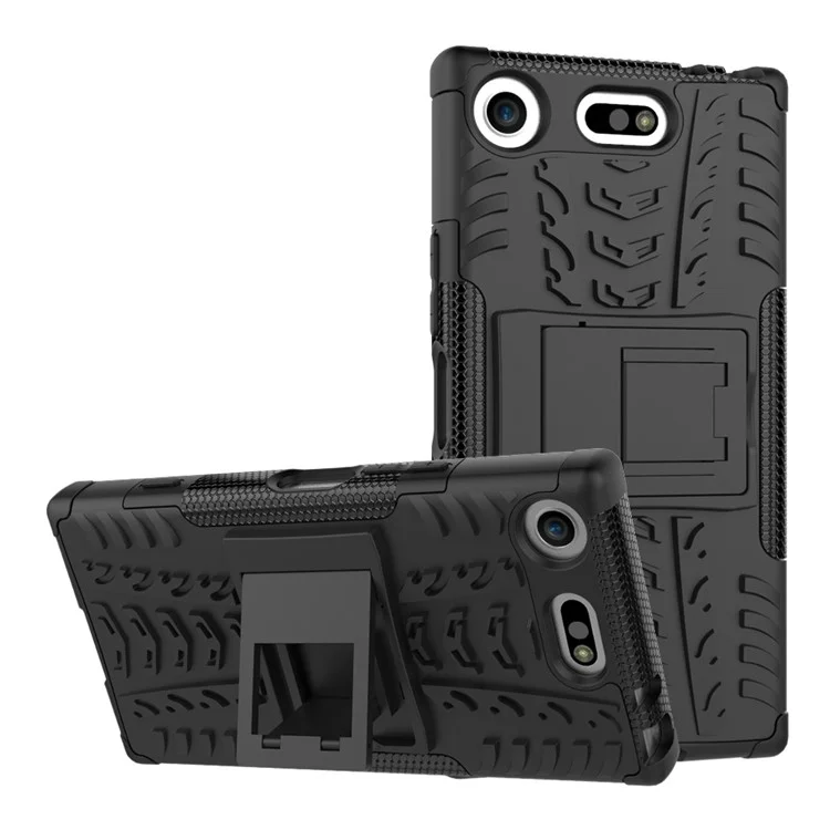 2-in-1 Tyre Pattern Kickstand PC + TPU Hybrid Case for Sony Xperia XZ1 Compact - Black