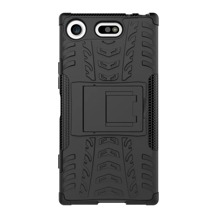 2-in-1 Tyre Pattern Kickstand PC + TPU Hybrid Case for Sony Xperia XZ1 Compact - Black
