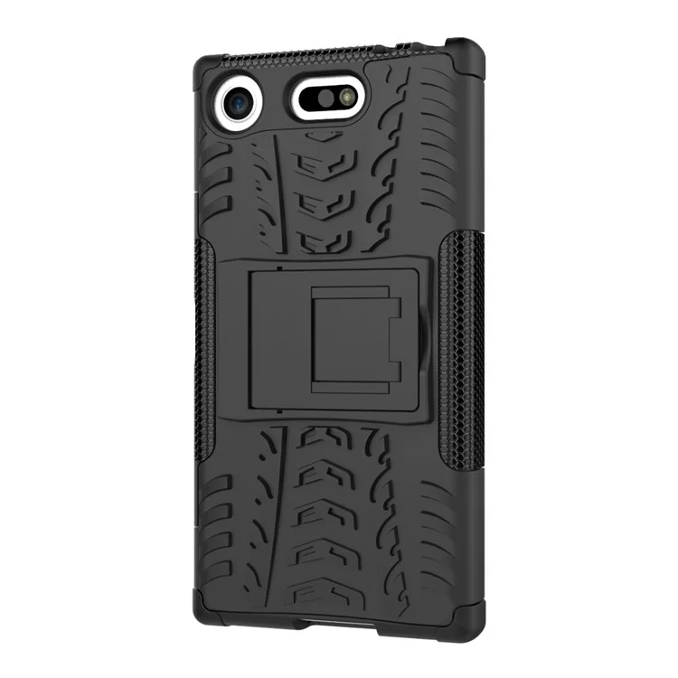 2-in-1 Tyre Pattern Kickstand PC + TPU Hybrid Case for Sony Xperia XZ1 Compact - Black