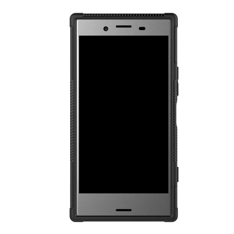 2-in-1 Tyre Pattern Kickstand PC + TPU Hybrid Case for Sony Xperia XZ1 Compact - Black