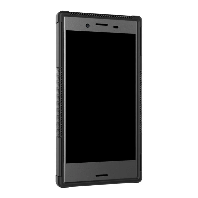 2-in-1 Tyre Pattern Kickstand PC + TPU Hybrid Case for Sony Xperia XZ1 Compact - Black