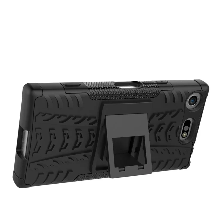 2-in-1 Tyre Pattern Kickstand PC + TPU Hybrid Case for Sony Xperia XZ1 Compact - Black