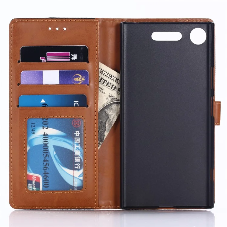 Oxford Cloth Leather Wallet Stand Cover for Sony Xperia XZ1 - Black