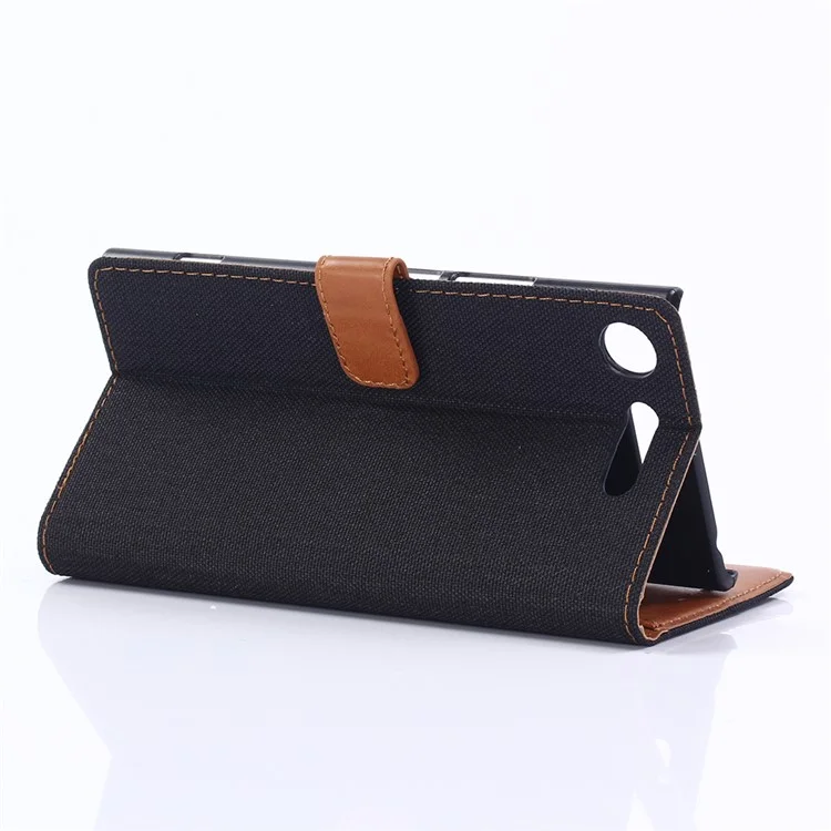 Oxford Cloth Leather Wallet Stand Cover for Sony Xperia XZ1 - Black
