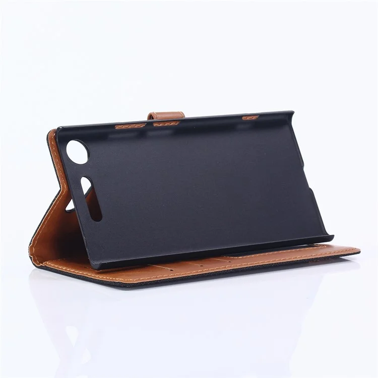 Oxford Cloth Leather Wallet Stand Cover for Sony Xperia XZ1 - Black