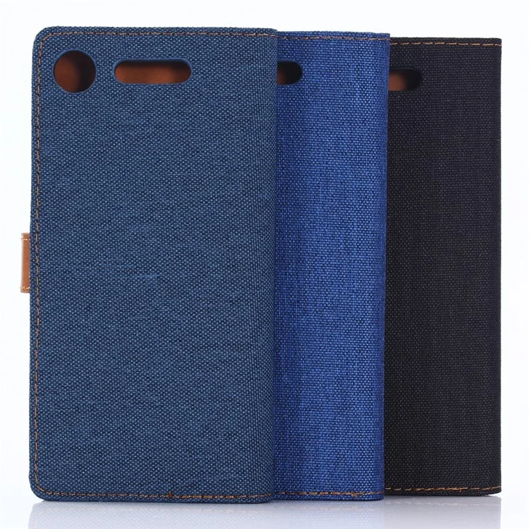 Oxford Cloth Leather Wallet Stand Cover for Sony Xperia XZ1 - Black