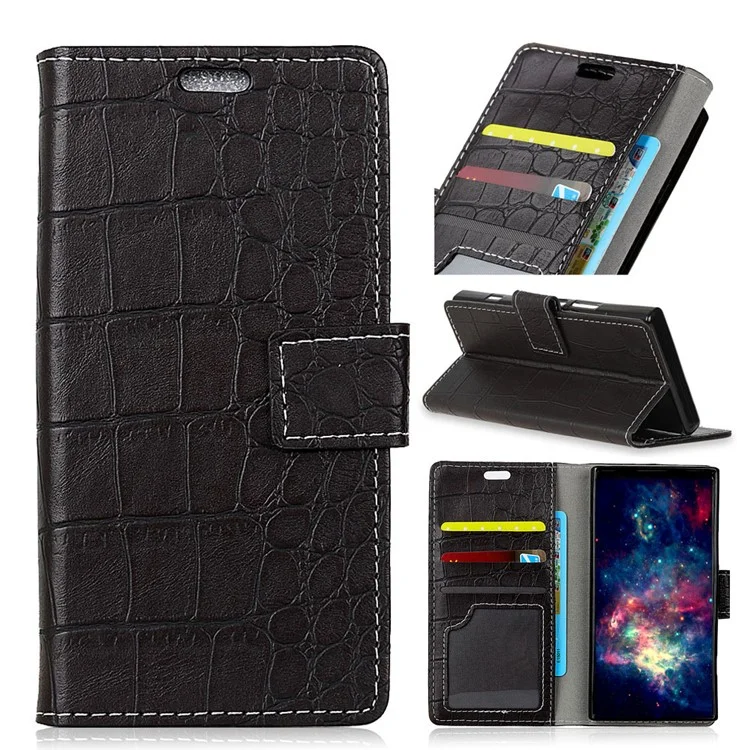 Crocodile Texture PU Leather Wallet Stand Phone Case for Sony Xperia XZ1 - Black