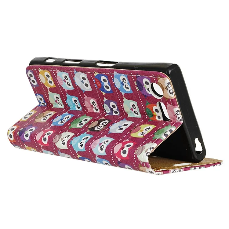 Pattern Printing PU Leather Wallet Stand Protective Phone Case for Sony Xperia XZ1 Compact - Owl Family Purple Background