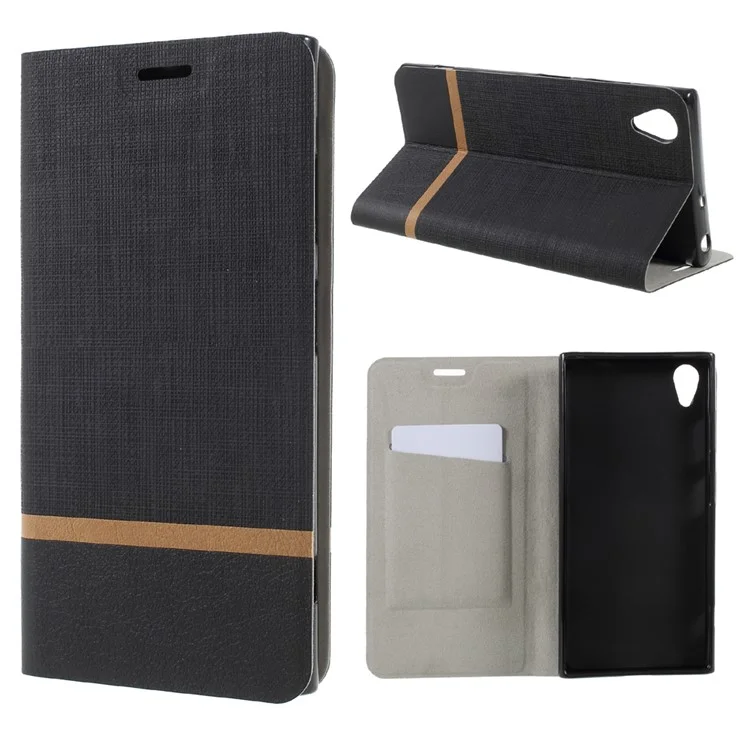 Cross Pattern Leather Card Holder Phone Case (Built-in Steel Sheet) for Sony Xperia XA1 Plus- Black